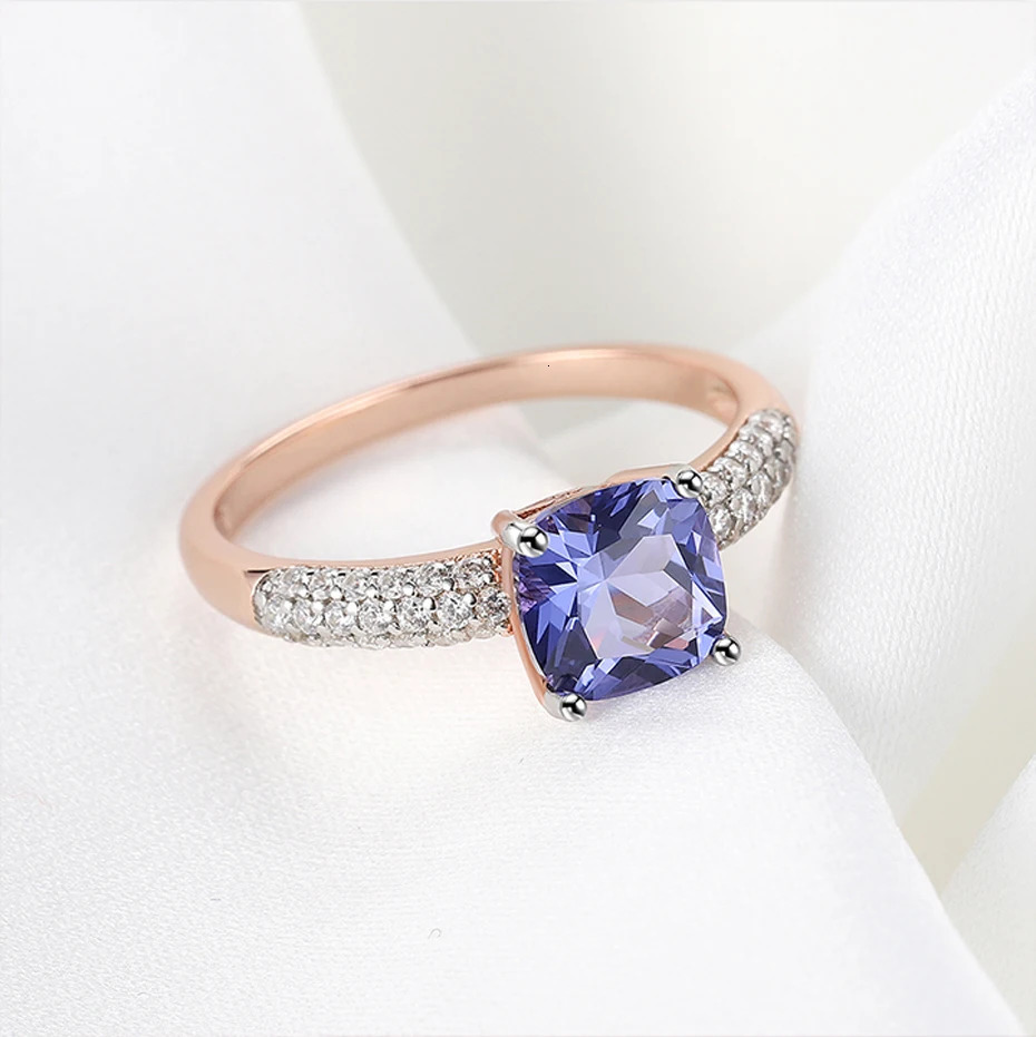 YEZOXA Soft Cushion Cutting Create Tansan 925 Pure Silver 14K Rose Gold Plated Card Ring Female Size 241007