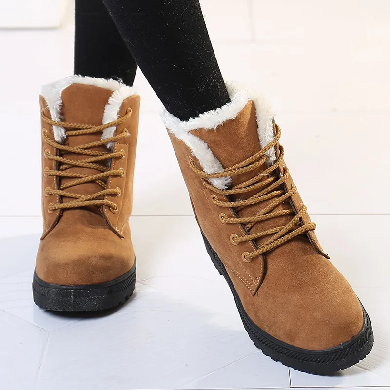 Womens 2024 With Fur Low Heels Snow Boots Ankle Bota Feminina Platform Booties For Women Winter Boots Heeled