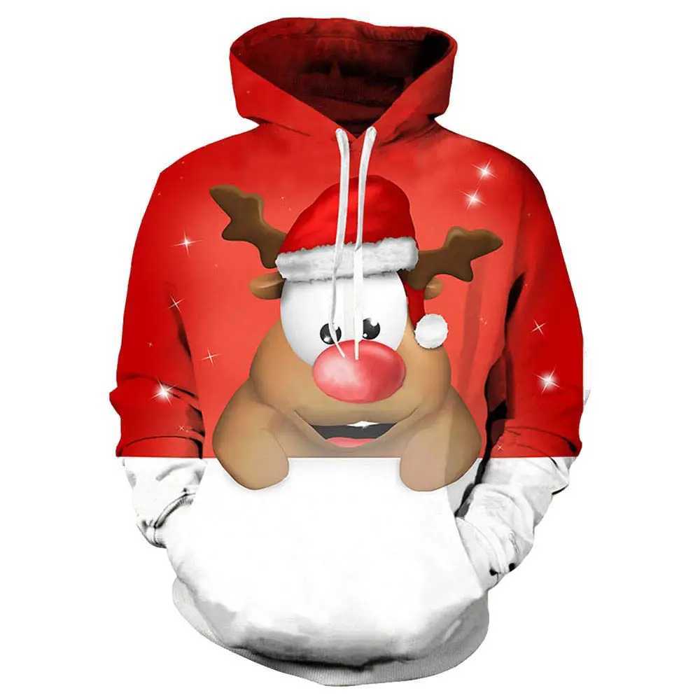 Cartoon Christmas reindeer print mens sportswear New Year party clothing childrens fashion trend Xmas hoodie autumn promotion Y241016