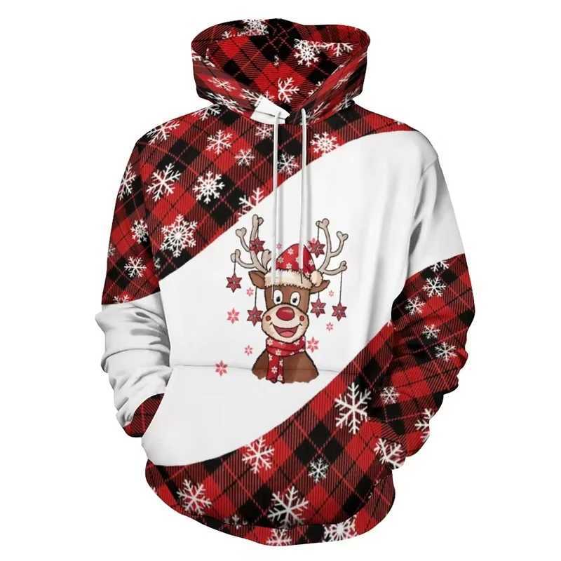 Christmas Mens 3D Printed Womens Christmas Elk Hoodie Mens Pull up Long Sleeve Hoodie Snowman Sportswear Mens Hoodie Y241016