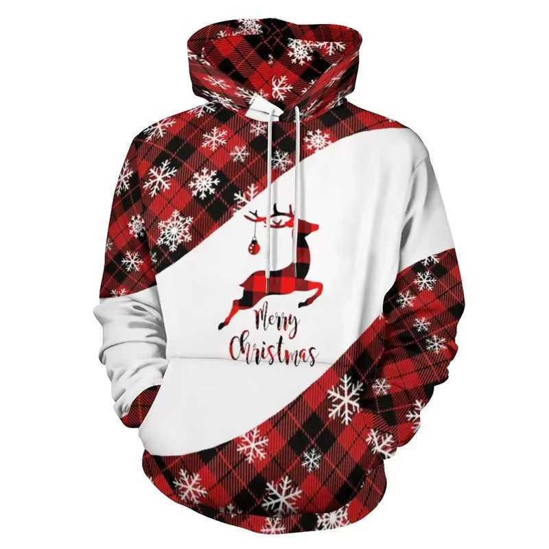 Christmas Mens 3D Printed Womens Christmas Elk Hoodie Mens Pull up Long Sleeve Hoodie Snowman Sportswear Mens Hoodie Y241016
