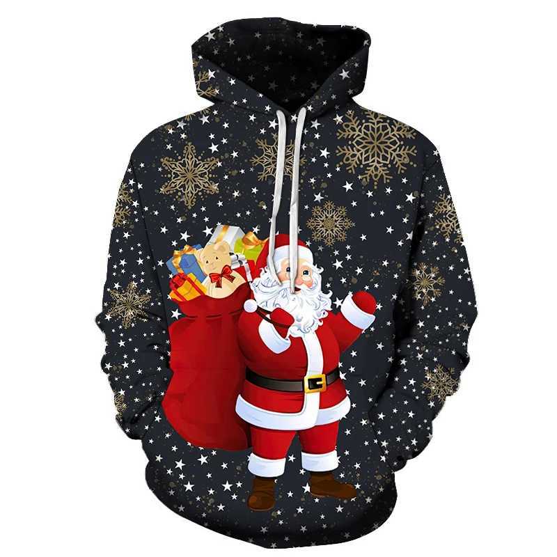 New Super Size Hoodie Mens Santa Claus Deer Cartoon Pattern 3D Printed Sports Shirt Long Sleeve Top Street Clothing Y241016