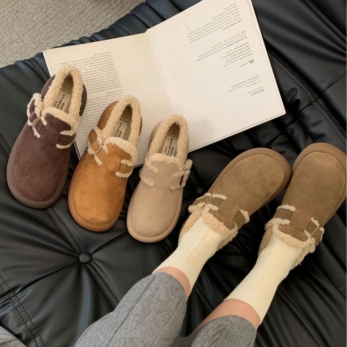 Solid Winter Warm Plush Women Loafers Flat-bottomed Retro Boken Shoes Ladies Mules Casual Korean Flats