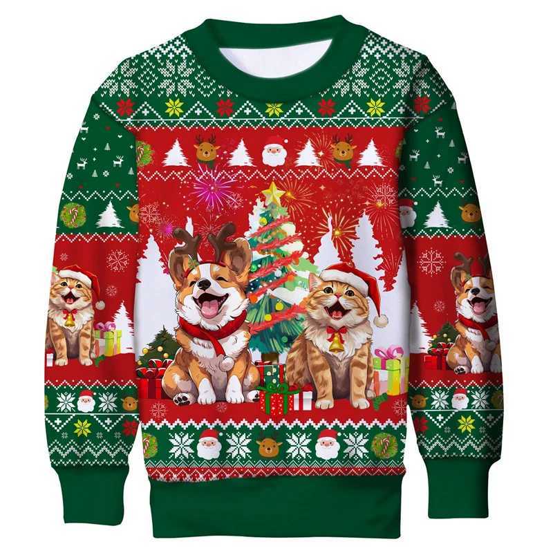 Ugly mens Christmas sweater fun Christmas novel sports shirt cool 3D dog and cat print zipper set long sleeved hoodie set Y241016