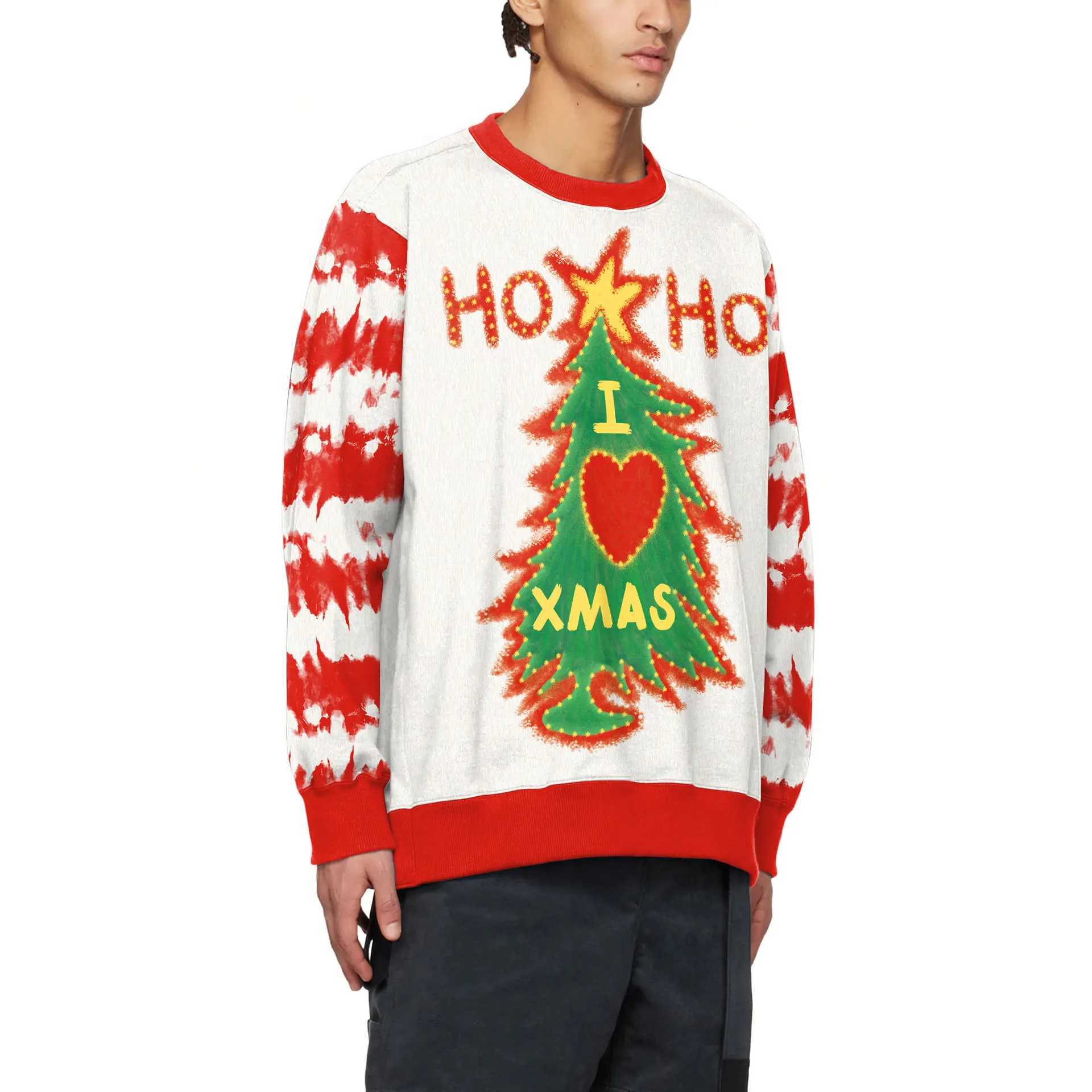 Christmas Tree Santa Claus Snowman Santa Claus Elk Hoodie Mens Autumn and Winter 3D Printed Pulling Sweatshirt Large Size Street Clothing Y241016