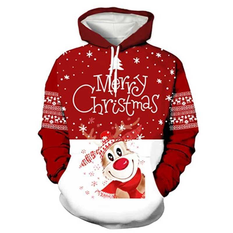 Cartoon Christmas reindeer print mens sportswear New Year party clothing childrens fashion trend Xmas hoodie autumn promotion Y241016