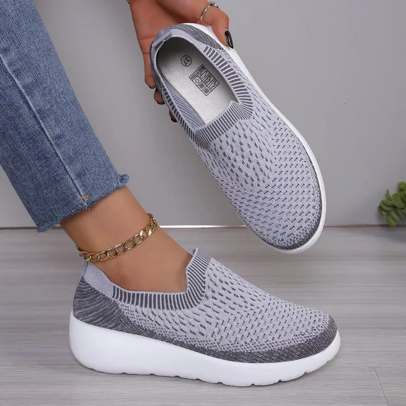 2025 new Knitting Women Sneakers Mesh Sport Loafers Shoes FlatsCasual WalkingShoes Summer Cozy Running Travelatillas Mujer 241016