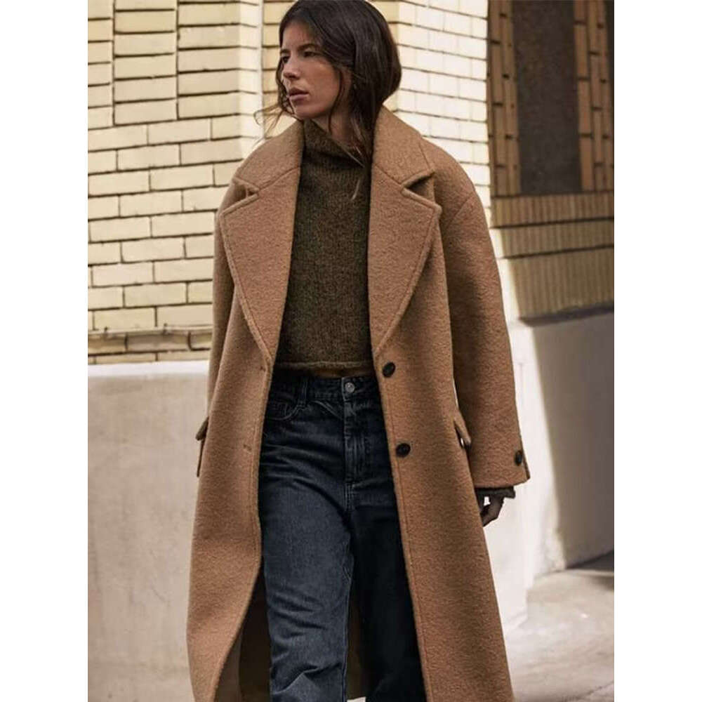 Chinchilia Woolen Coat 2024 Autumn Winter New Fashion Notched Single Breasted Female Overcoat Long Sleeve Casual Lady Outwear