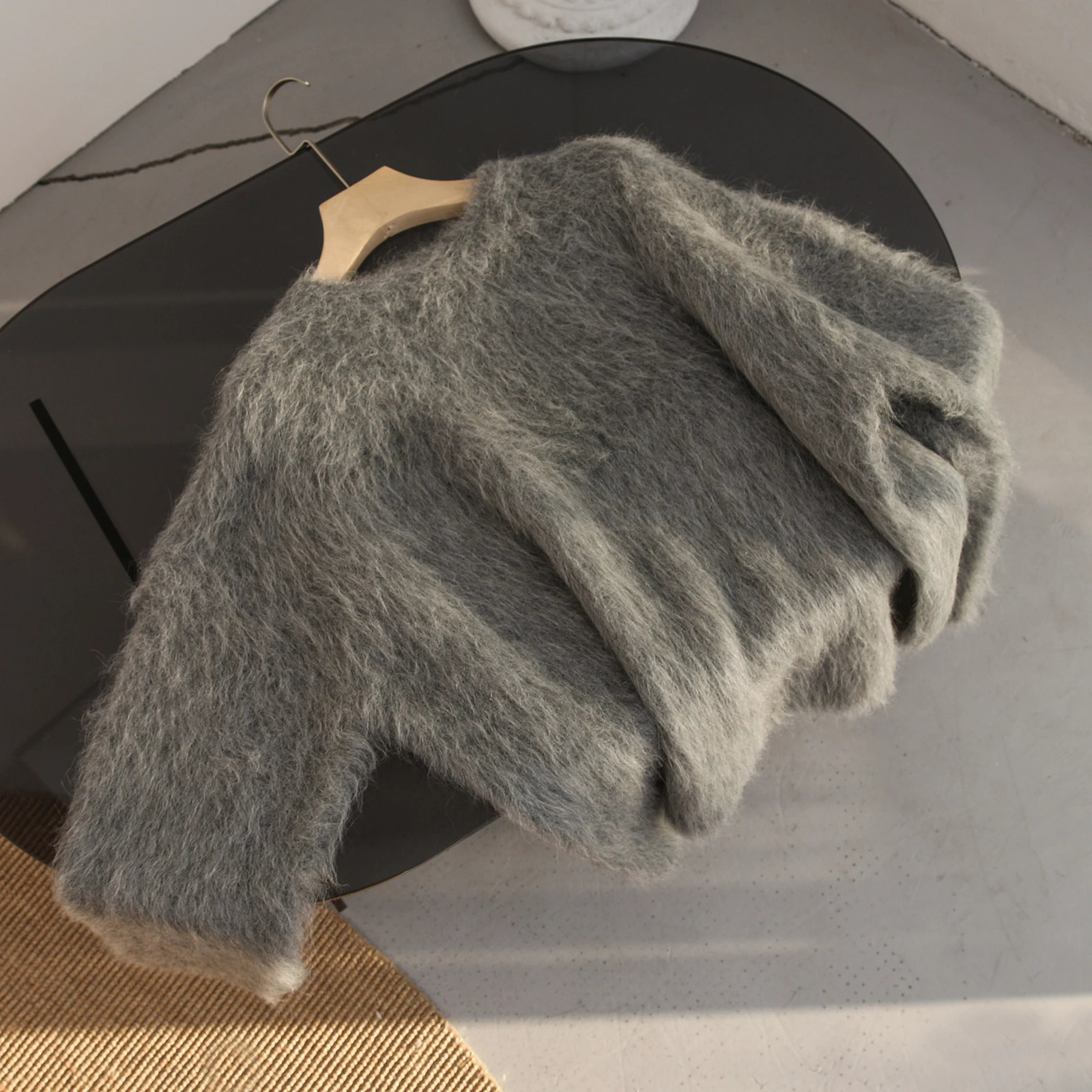 Autumn and Winter Warm Alpaca Slow Pulling Fleece Sweater Solid Knitted Womens 241015