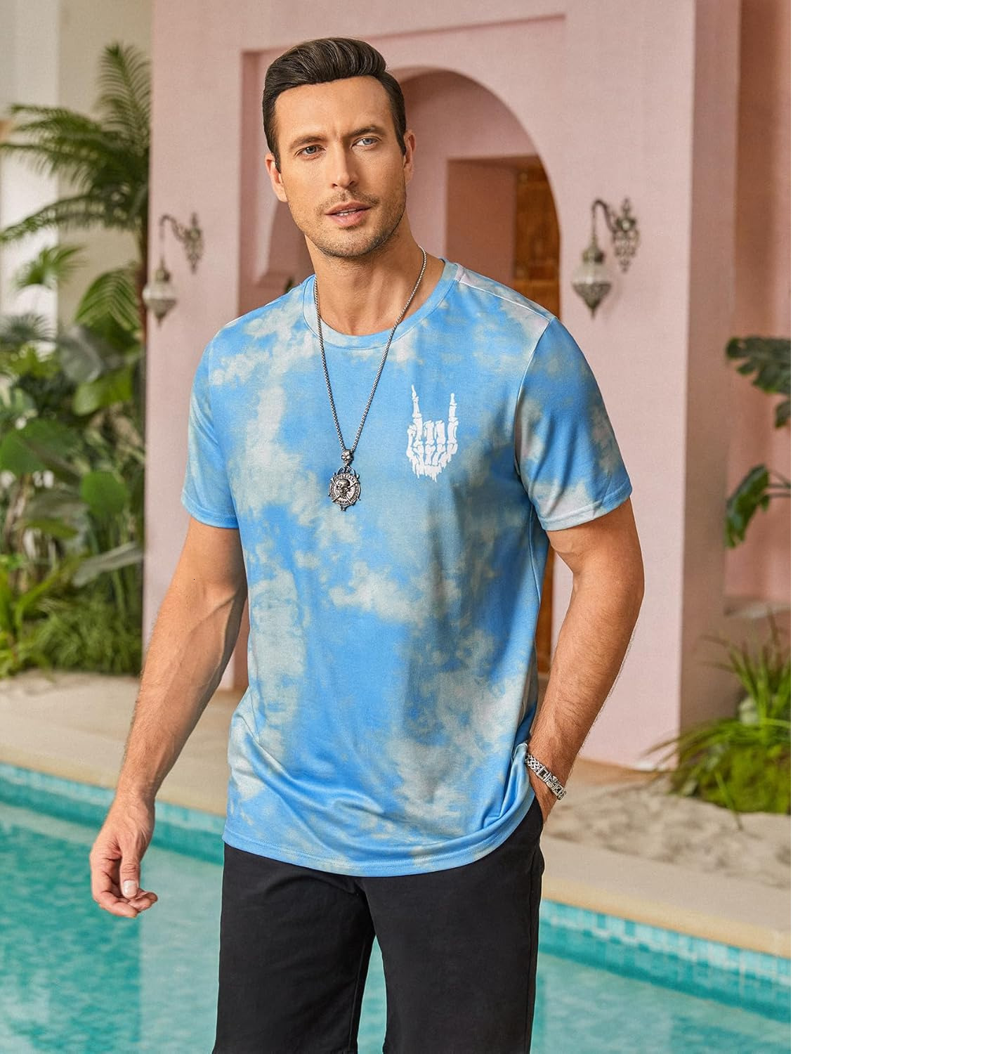 Mens T shirt Hardaddy Men's Casual Tie Dye T-Shirts Short Sleeve Round Neck Graphic Tee Rock Band Tee Shirts tee Casual tops summer clothes Fashi