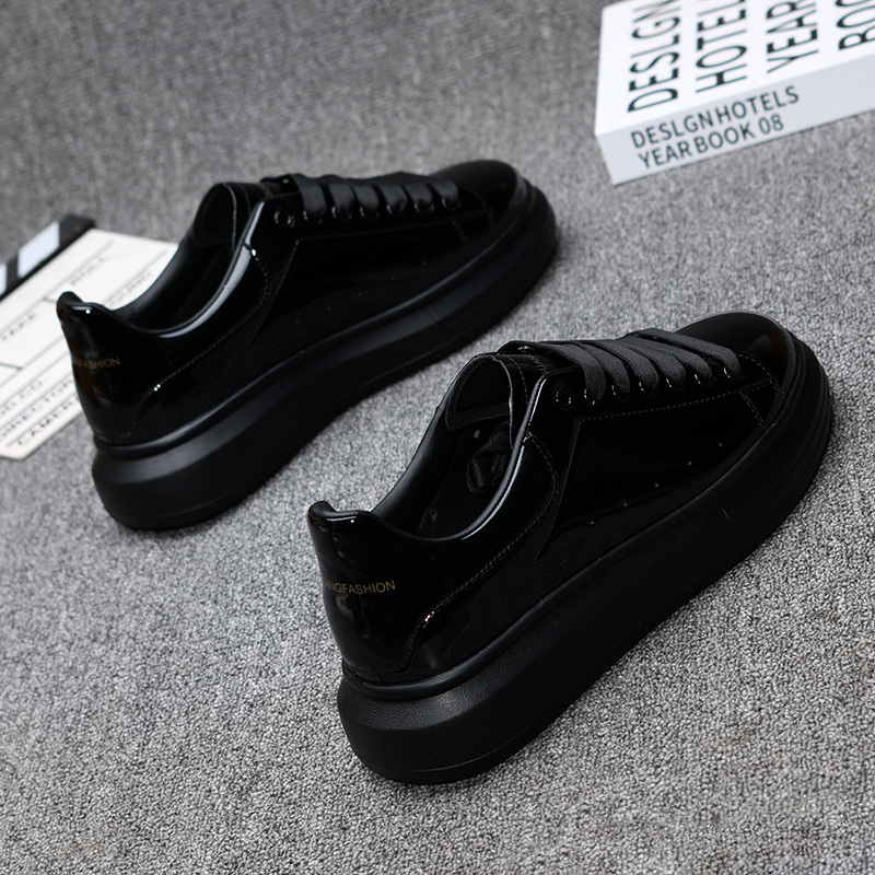 Brand Fashion Shoes Black Glossy Men's Thick-soled White Sneakers Versatile Couple Sports And Casual Tennis Shoes
