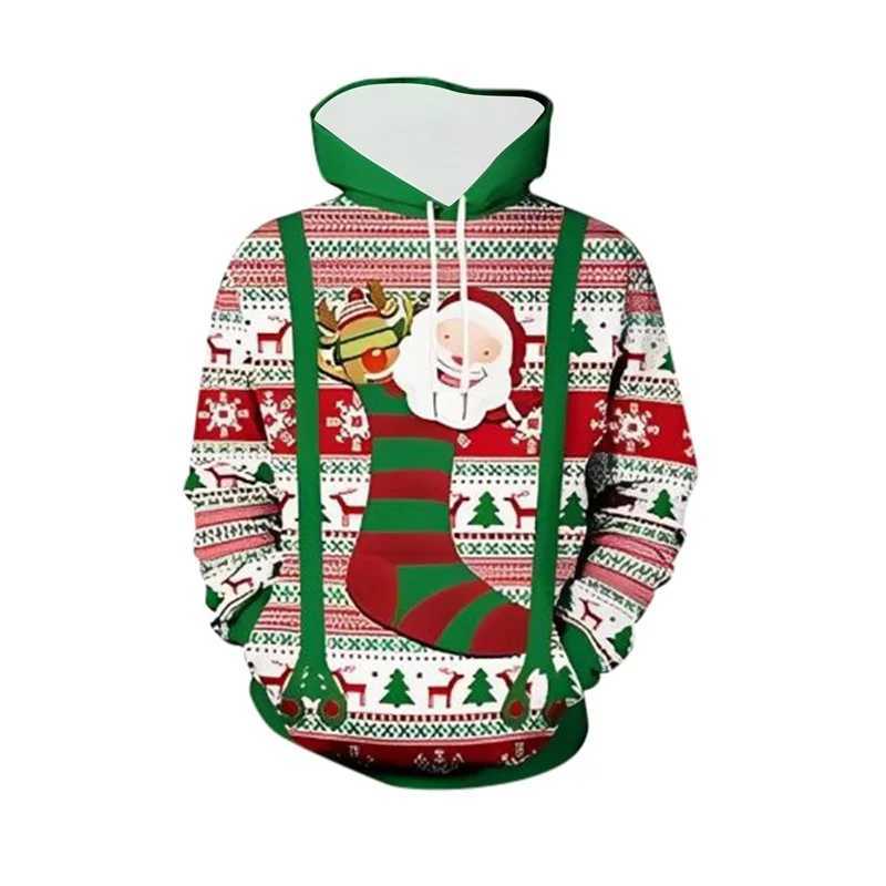 Full printed mens Christmas hoodie fun and ugly Christmas latte sweatshirt role-playing costume long sleeved plus size hoodie Y241016