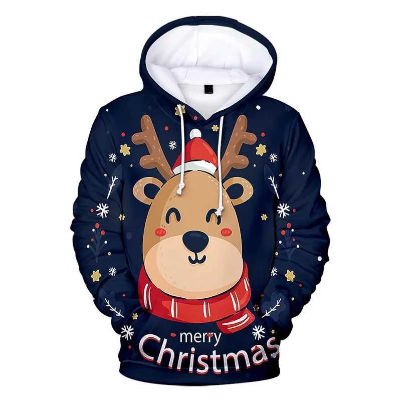 Cartoon Christmas reindeer print mens sportswear New Year party clothing childrens fashion trend Xmas hoodie autumn promotion Y241016