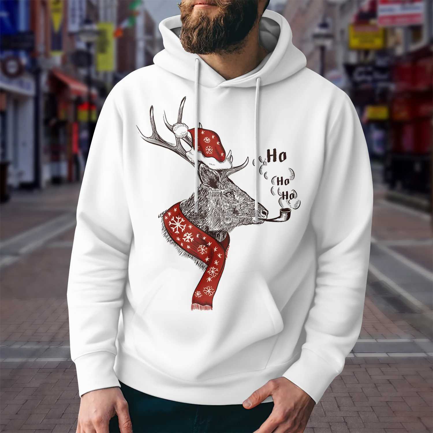 New Hoodies and Sweaters 3D Digital Printing Christmas Series Mens Sleep Fashion Street White Red Round Hat Hoodie Y241016