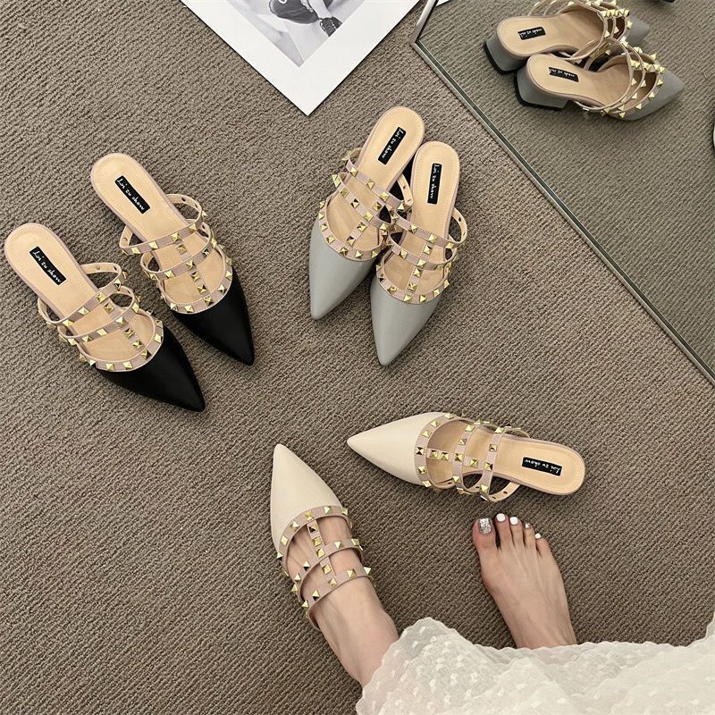 Riveted Low Women To Wear For Spring Summer New French Niche Fairy Style Thick Heeled Wrapped Toe Sandals Ddmycat