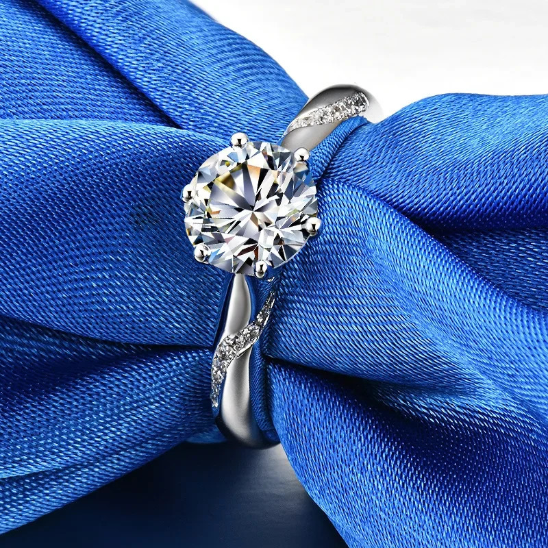 Solid 14K white gold AU585 white gold PT950 fashionable hexagonal diamond 1- diamond recommended card ring 241007