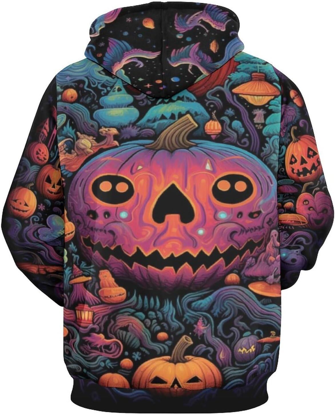 Hoodie for Mens Womens Trippy Pumpkin Hoodie 3D Pattern Printed Darkness Skull Lightweight Long Sleeve Pullover Hoodie Graphic Hoodies sweatshirt