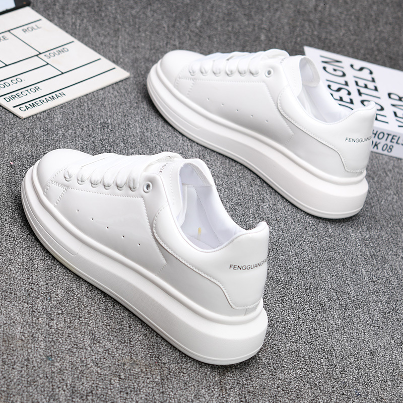 Brand Fashion Shoes Black Glossy Men's Thick-soled White Sneakers Versatile Couple Sports And Casual Tennis Shoes