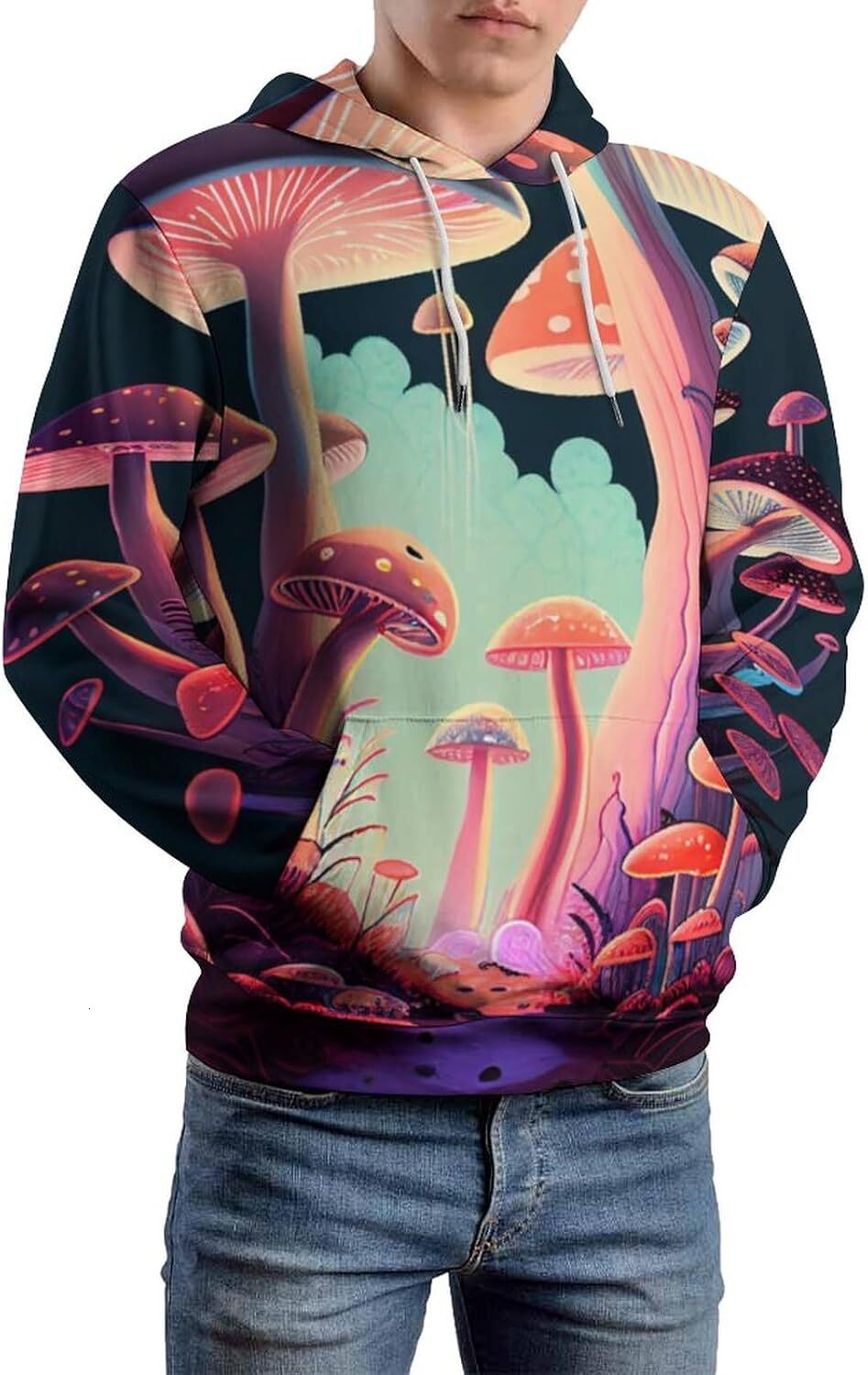Hoodie for Mens Womens Retro Mushroom Hunter Foraging Hoodies 3D Funny Pattern Print Tie Dye Pullover Hoodie Graphic
