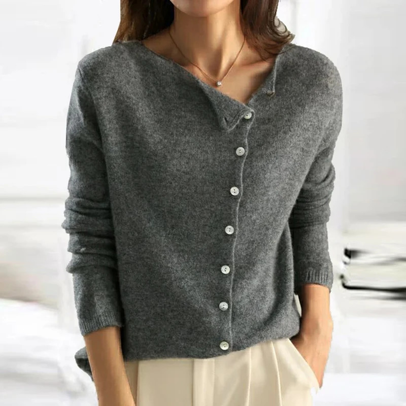 Autumn Knitted Sweater Womens Button Long Sleeve Warm Sweater Womens Knitted Casual Office Top 241015