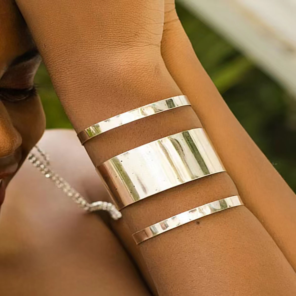 Elegant Metal Circular Pattern Bracelet - Modern Edgy Wide Band Jewellery Perfect for Urban Wear
