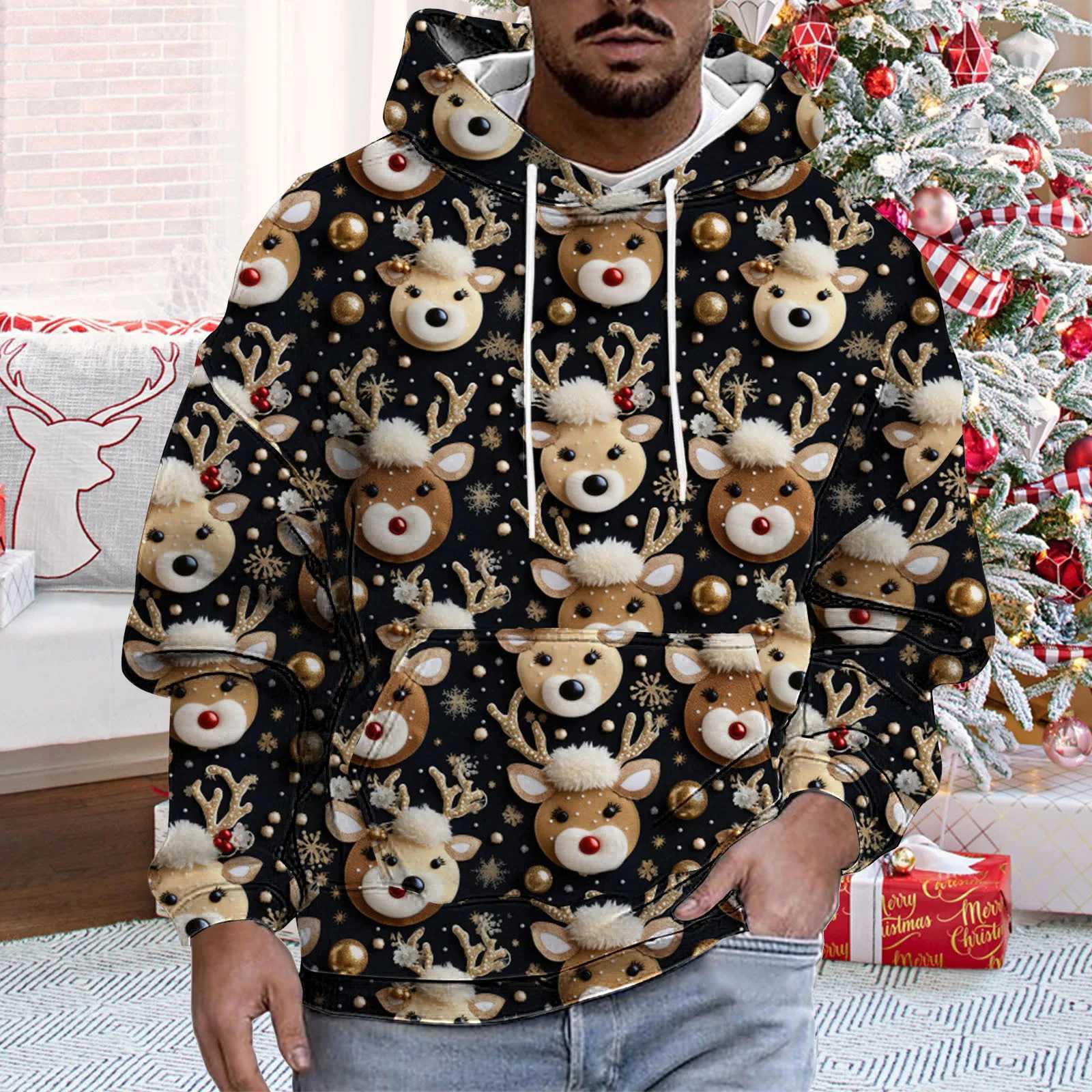 Christmas Hoodie Santa Claus Cow 3D Printed Mens Hoodie Womens Hoodie Large Zipper Y2k Track Top Childrens Clothing Y241016