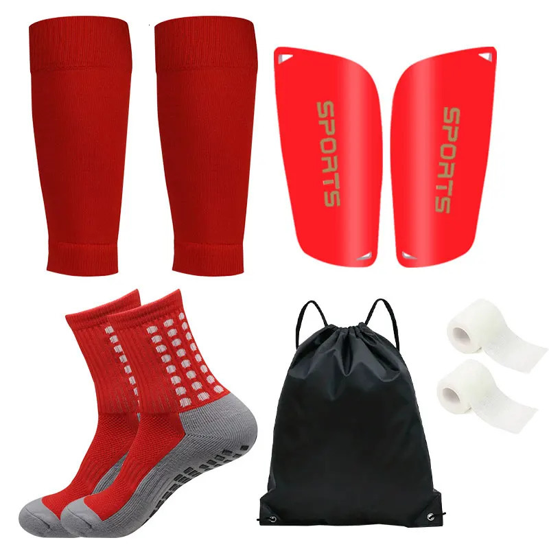 5PCS Set Football Bag Soccer Socks Teenagers Men Sport Grip Leg Cover Bandage Shin Pads Training Shank Board 241015
