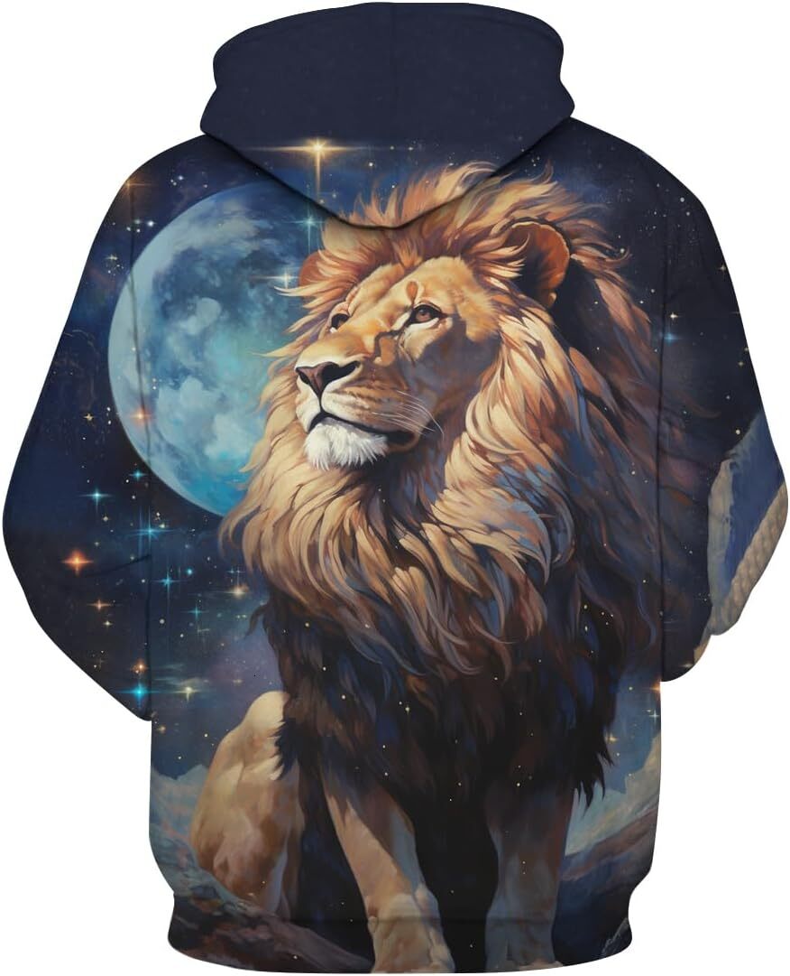 Hoodie for Mens Womens Unisex Psychedelic Lion Hoodie 3D Printed Novel Animal Pattern Long Sleeved Drawstring Pullover Hoodies Pocket Graphic Fashiona
