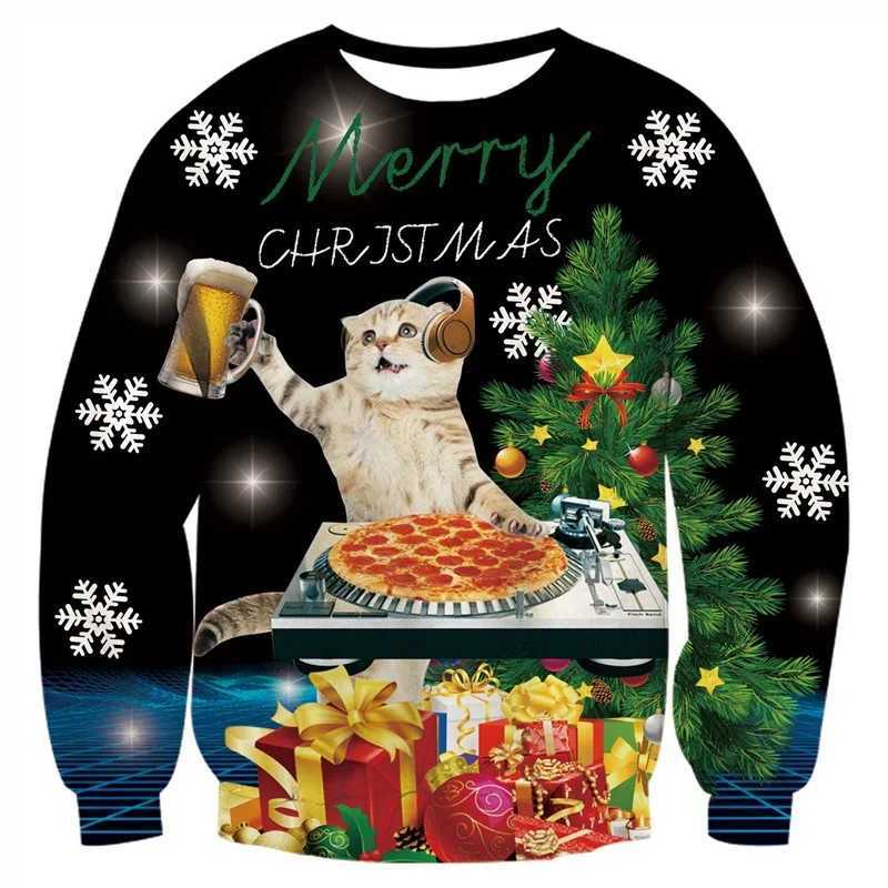 Full printed animal dog cat graphic sports shirt new Christmas happy funny hoodie mens casual oversized sportswear Y241016