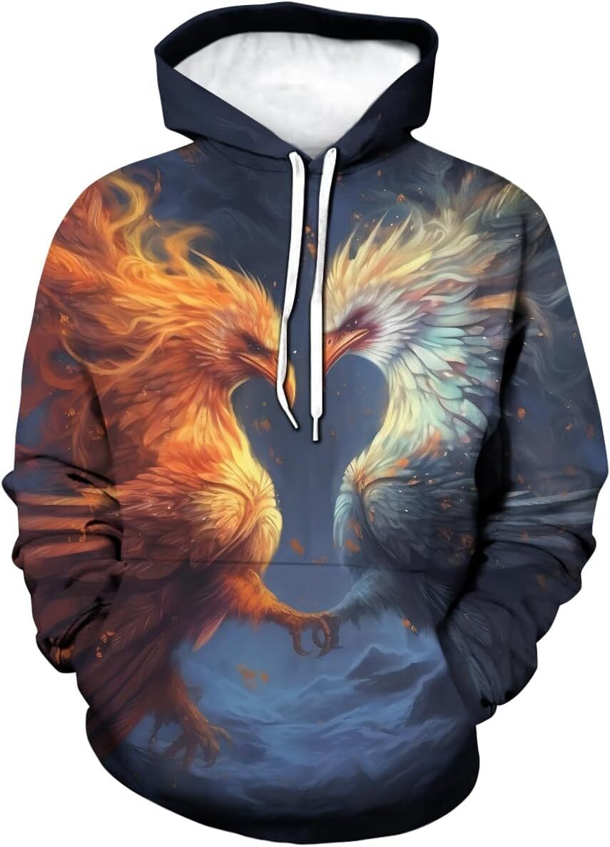 Hoodie for Mens Womens Unisex Phoenix Hoodie For Men 3D Animal Pattern Printed Drawstring Long Sleeve Pullover Hoodie Graphic Hoodies sweatshirt Fashi