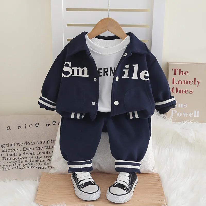 Baby boy clothing set Spring and Autumn childrens fashionable cotton jacket pants 2-piece baby sports suit set 2Y 241008