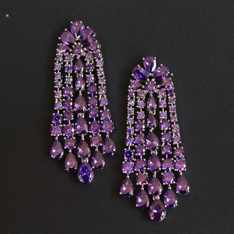 Womens Earrings Jewelry Cubic Zirconia Water Drop Hoop Dangle Earrings for Women Party Jewelry Purple Gift 241016