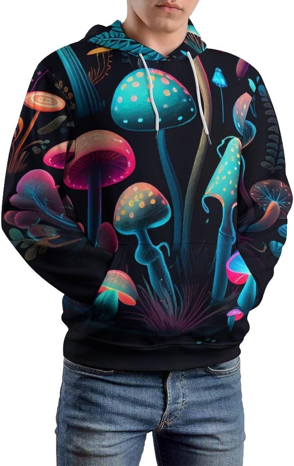 Hoodie for Mens Womens Novelty Funny Colorful Mushroom Hoodie Retro Cute Mushroom Tie Dye Pattern Sweatshirt Clothes Graphic Fashion Trends