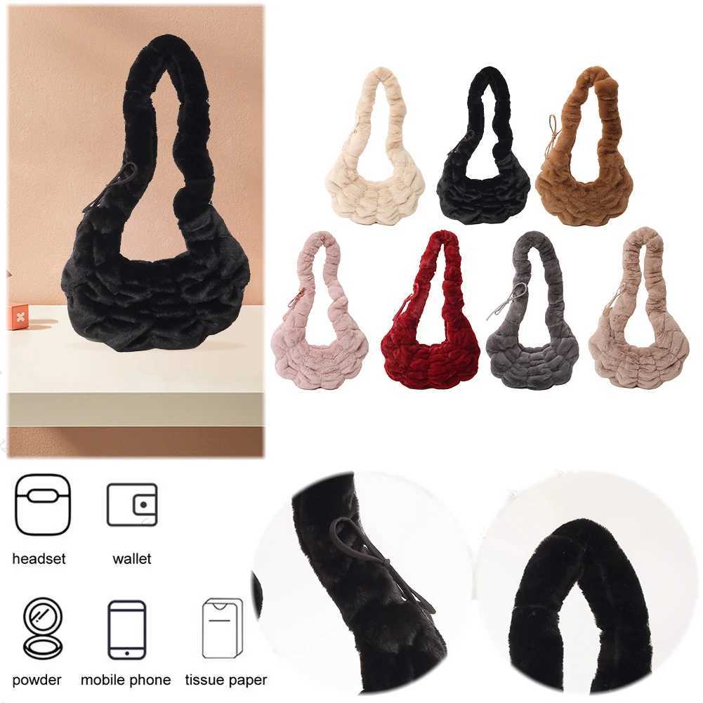 Ladies Plush Shoulder Bag Pleated Hobo Adjustable Strap Clutch Purse Dumpling for Work Travel 241016