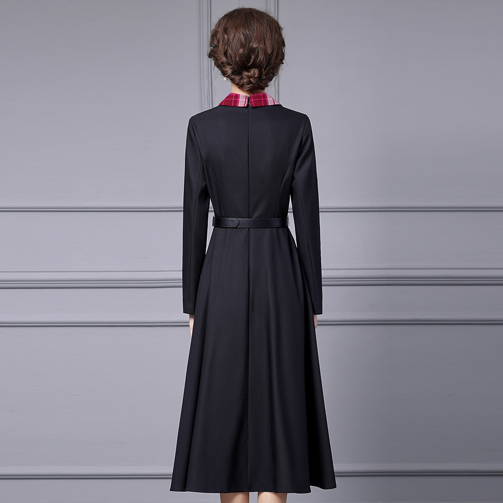 OC 122M43 Women's Work Dresses Top Handmade Production Autumn/Winter Dress Long Sleeved Contrasting Splicing Check