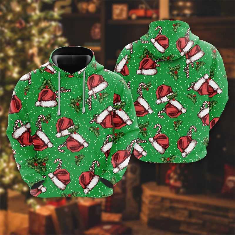 Merry Christmas Mens Hoodie Candy Christmas Hat Graphic Sports Shirt Reindeer Christmas Tree Hoodie Mens Snowman Hoodie Y241016