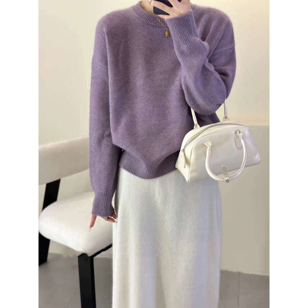 2023 Korean Autumn/Winter Thicken Loose Cashmere Women's Round Neck Pullover 100% Pure Wool Knit Sweater Soft Top Female