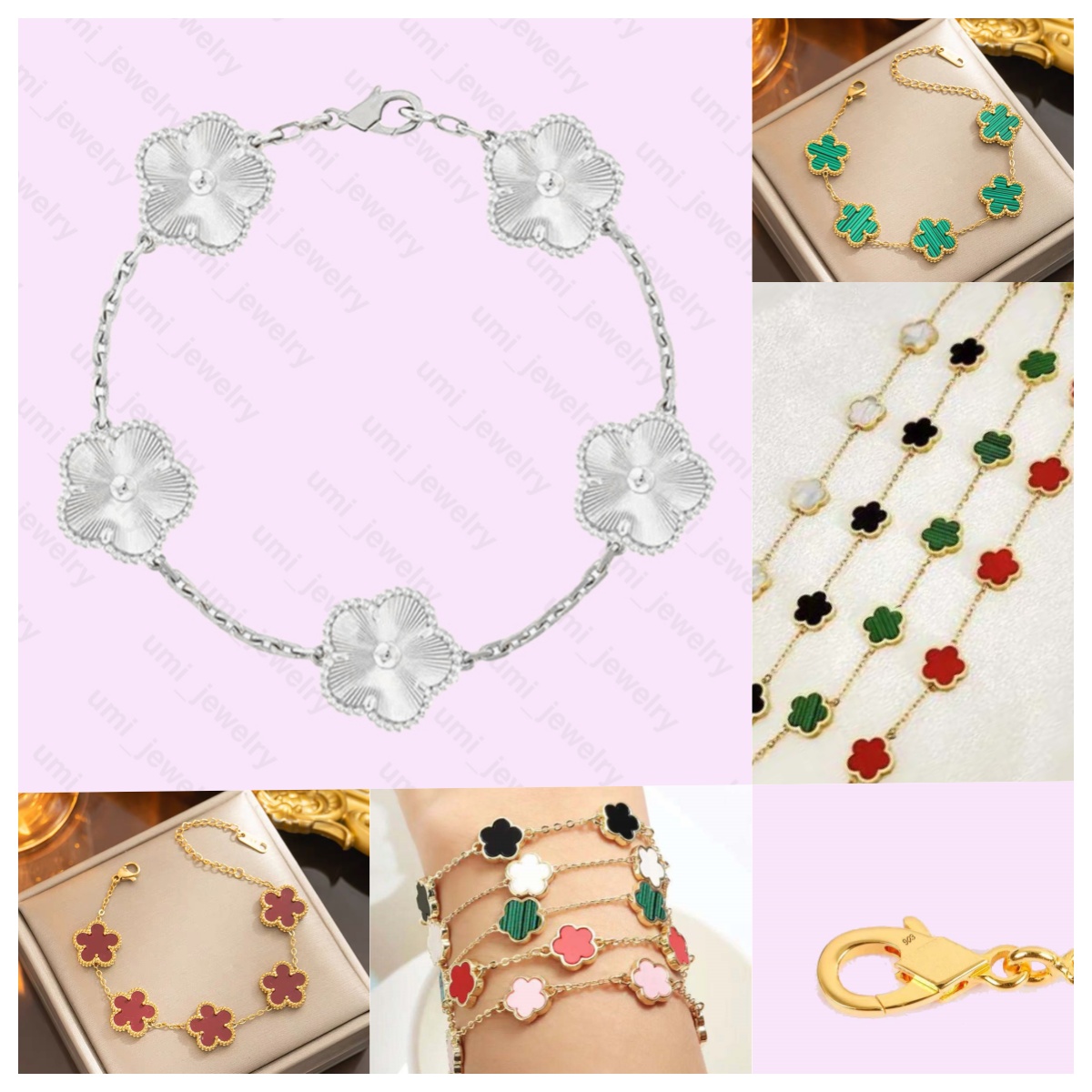 Classic Lucky five leaf grass bracelet charm designer bracelet Super high quality women men 18K gold silver plated agate shell leaf luxury bracelets jewelry 5A