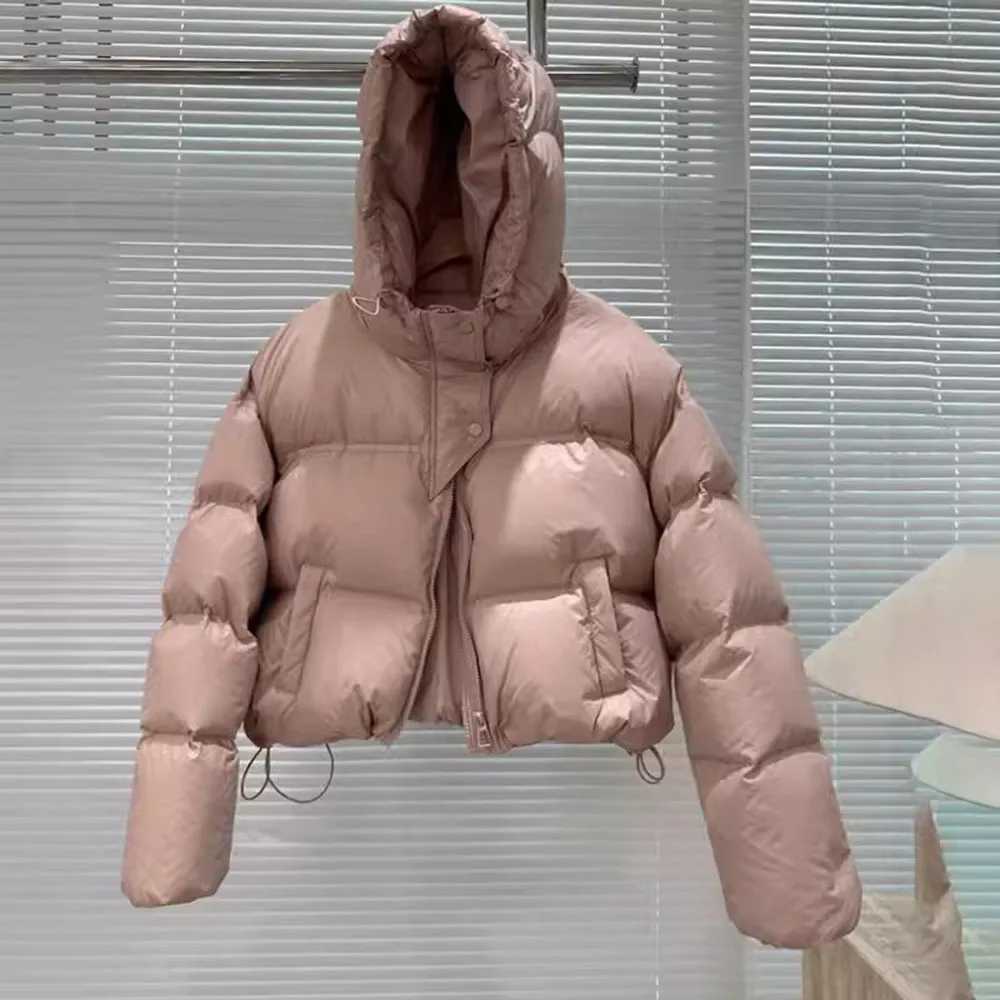 Autumn and winter leisure park womens fashionable womens white duck down jacket with hood warm size thick coat womens coat M241011