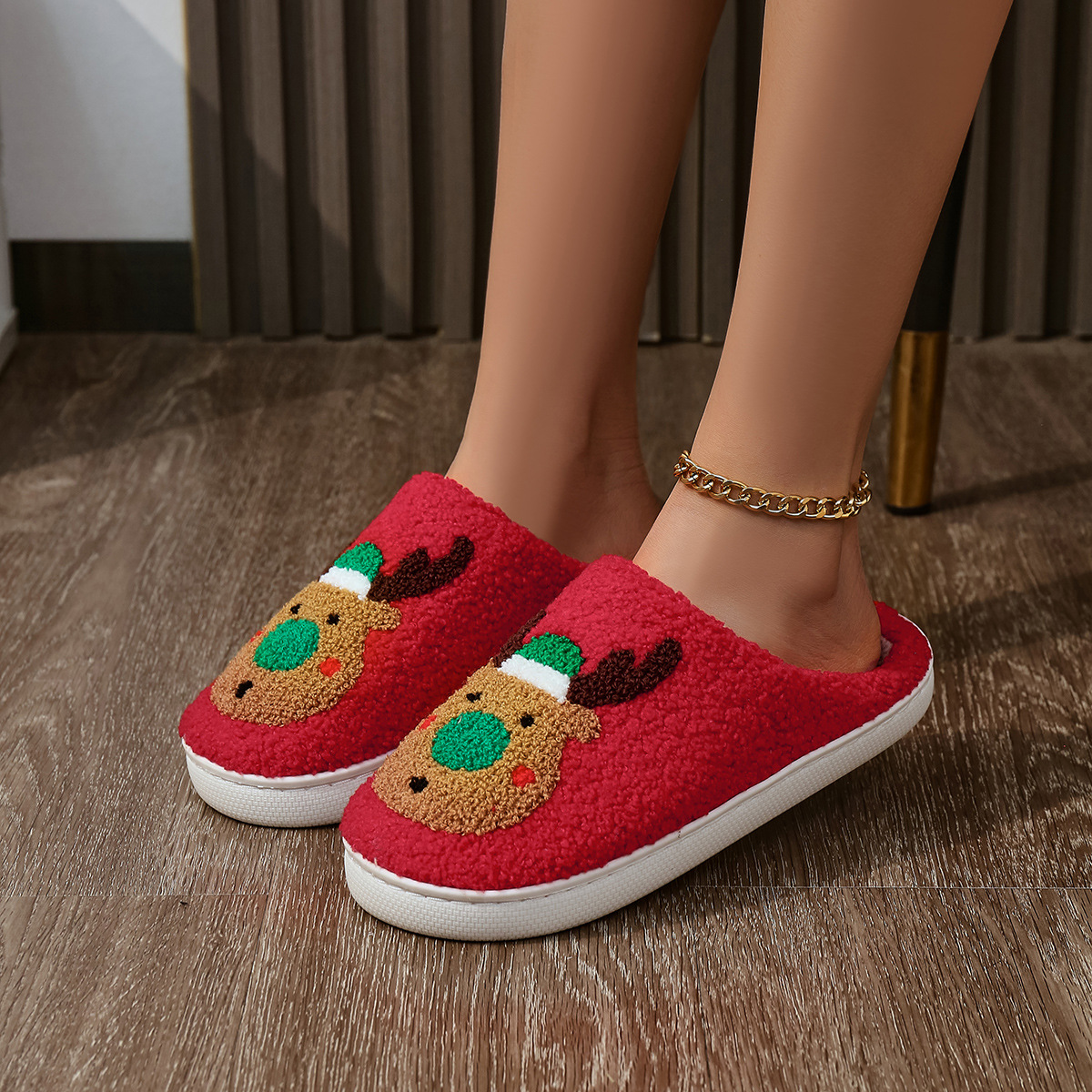 Christmas Party Home Indoor Soft Bottom Quiet Plus Warm Autumn And Winter Couple Slippers Free Shipping wholesale 223e