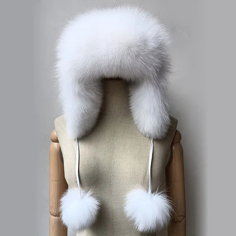 Real Women Fox Fur Hat With earflap Warm Winter Ladies Thick Real Raccoon Fur Hats Russia Geunine Fox Fur Cap 241009
