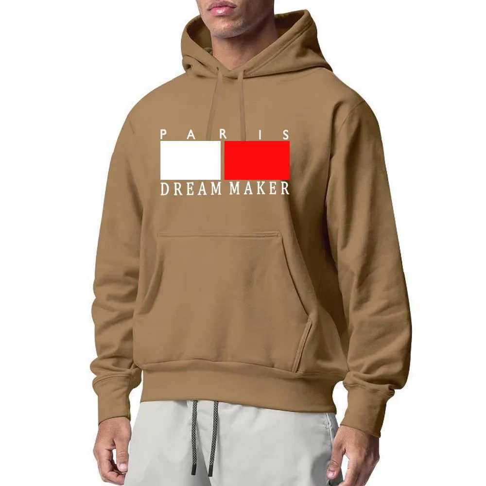 Fashionable mens hooded sweatshirt street casual sports style long sleeved and kangaroo pocket wool sweatshirt suitable for autumn and winter Y241016