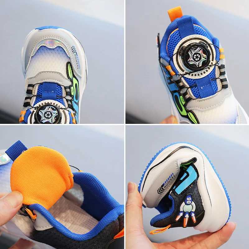 Childrens spring autumn boys casual rotating button girls running baby breathable mesh sports shoes H260130