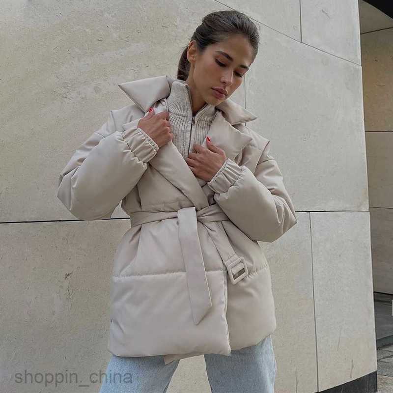 Women's Down cotton Jackets woman Parkas Collar cotton jacket 2024 winter new item thickened slimming waist cinched cotton jacket solid color bel