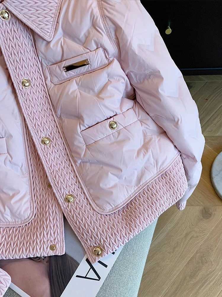 Fashion Pink Collar Womens Cotton Apron Jacket Winter Thick Warm Bedding Coat Womens Single Chest Coat M241011