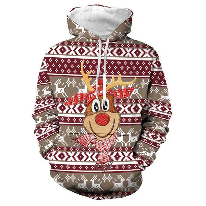 Cute Christmas reindeer scarf 3D printed mens hoodie fashionable Christmas gift womens zipper autumn casual sportswear Y2k sportswear Y241016