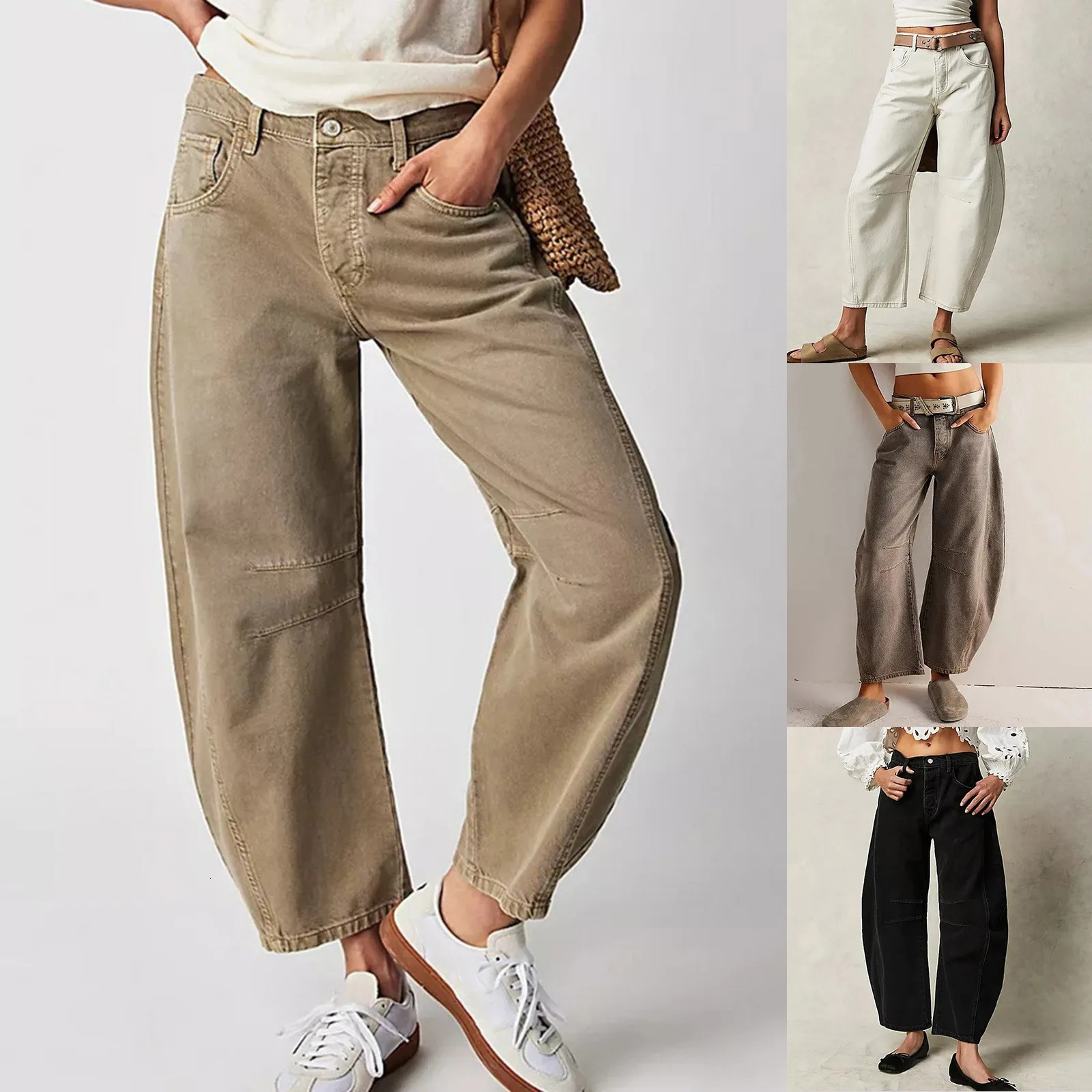 2024 Cropped Pant Y2k Barrel Jeans Streetwear Ladies Denim Trousers Korean Fashion Loose Baggy 241014