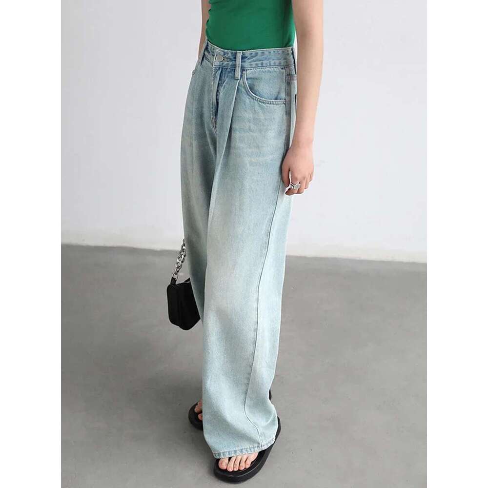 CHIC VEN Women's Blue High Waisted Denim Pants Streetwear Wide Leg Jeans For Woman Female Trousers Spring Summer 2023