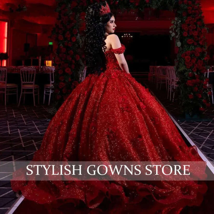 The Off Mexico Red Shoulder Ball Gown Quinceanera Dresses Girls Beaded Birthday Prom Wers Sweet 16 Vestido De 15 Anos Robe 0627