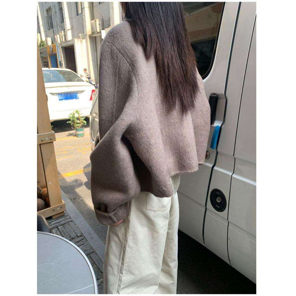 Short Woolen Jackets 2023 Autumn/Winter Korean-Style Metal Single Breasted Round Neck Loose Rabbit Hair Women Wool Coats